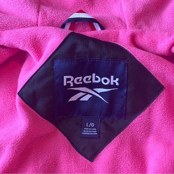 Reebok Fleece-Lined Hooded Zip-Up Windbreaker Jacket Hot Pink/Black Womens Large - Picture 4 of 5